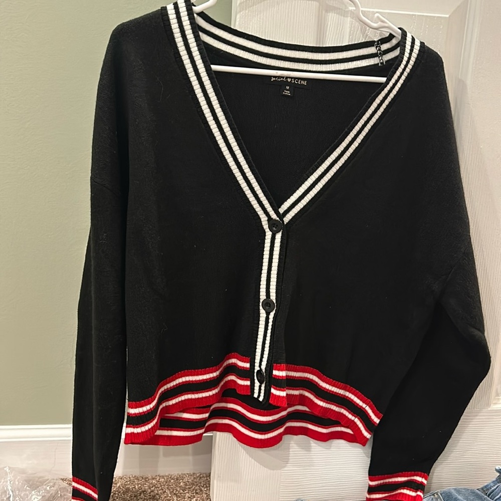 Social Scene black and red button-up sweater